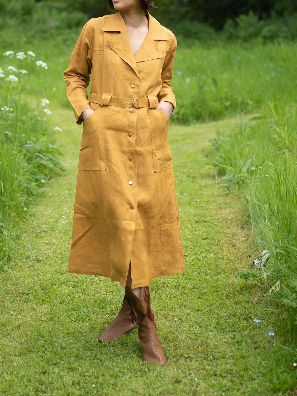 Summer Trench Coat Mustard Trendy Double-Breasted Trench