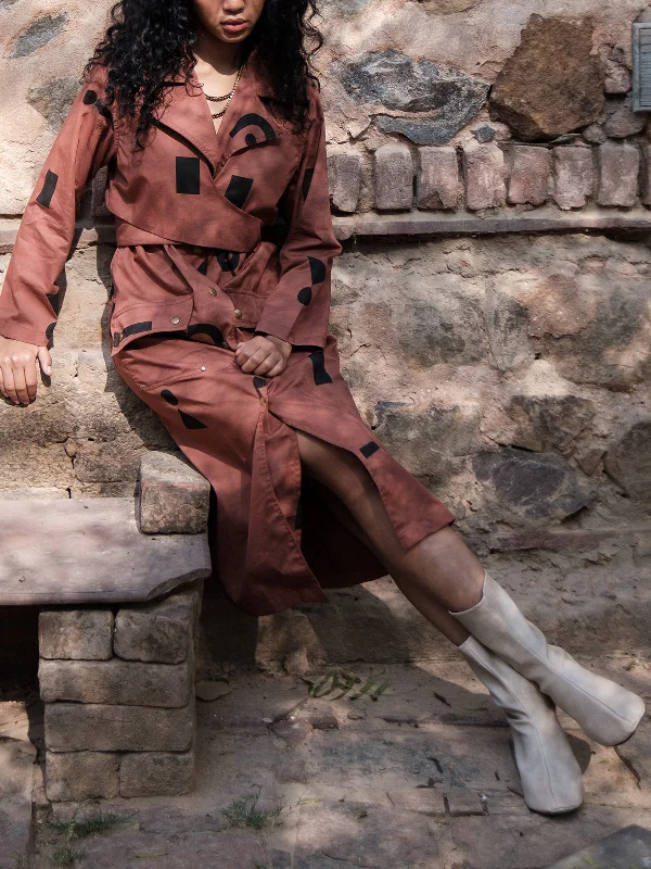 Triangle Printed Copenhagen Trench Copper Comfortable Double-Breasted Trench
