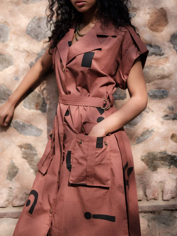 Triangle Printed Harajuku Trench Copper Double-Breasted Military Trench Coat