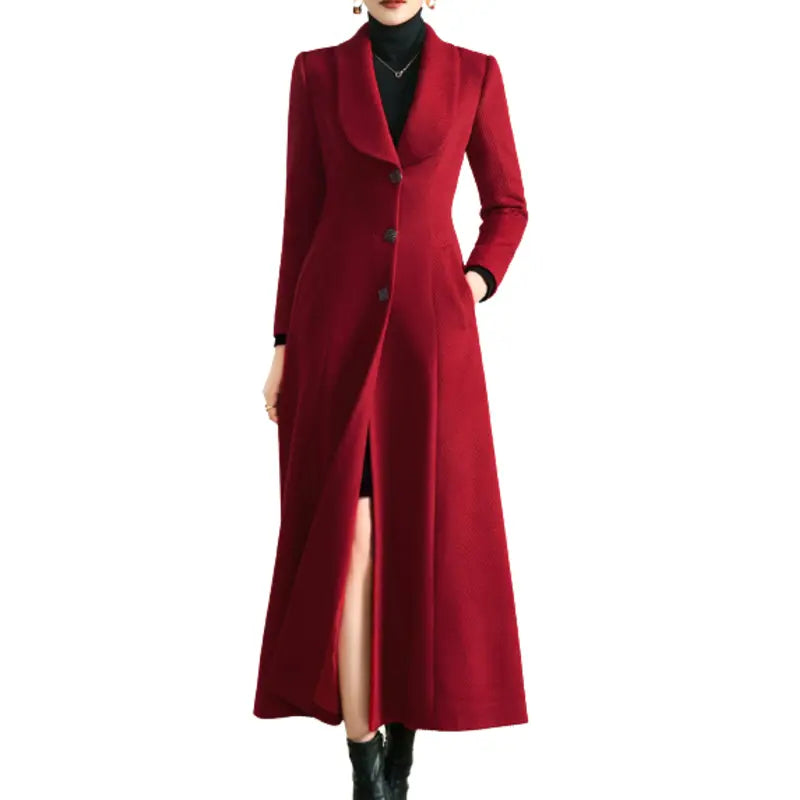 Women Long Red Wool Trench Coat Stylish Long Trench Coat