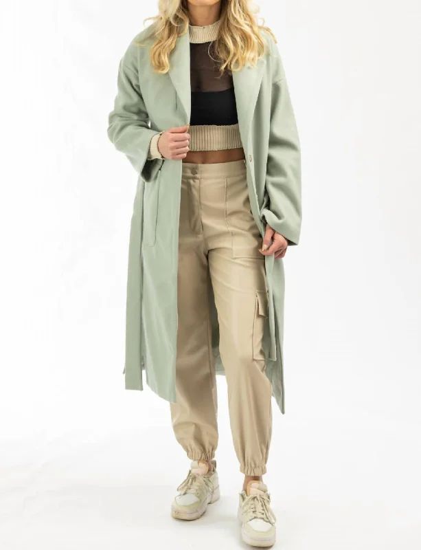 Oversize Belted Trench Coat In Mint Stylish Full-Length Trench Coat