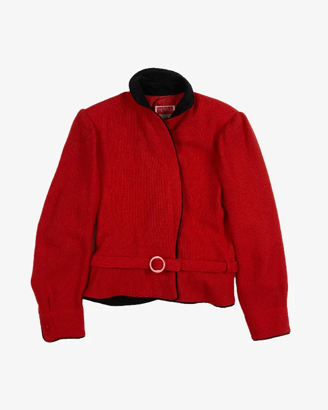 1980s Kenzo Red and black belted blazer - S / M Women's Denim Suit