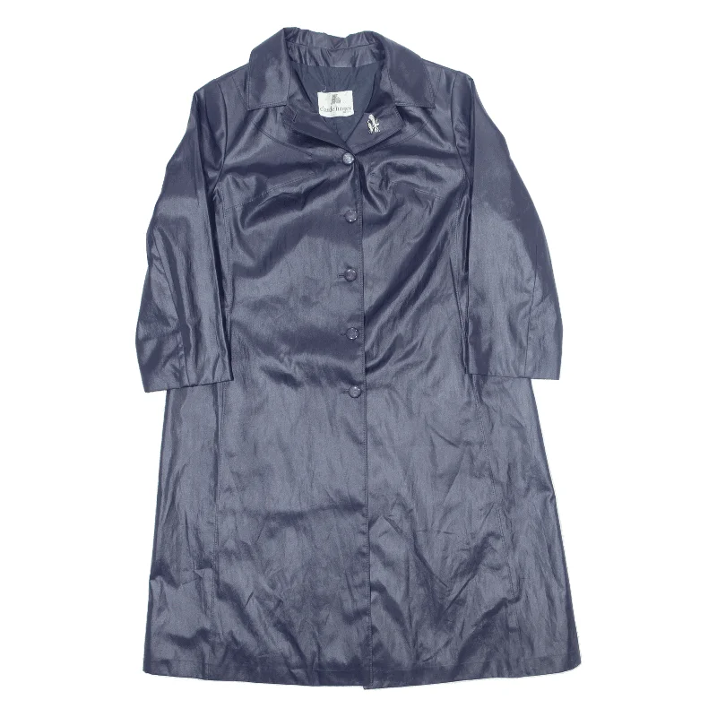 CLAUDE HARVEY Womens Trench Coat Blue 90s M Chic Plaid Trench Coat