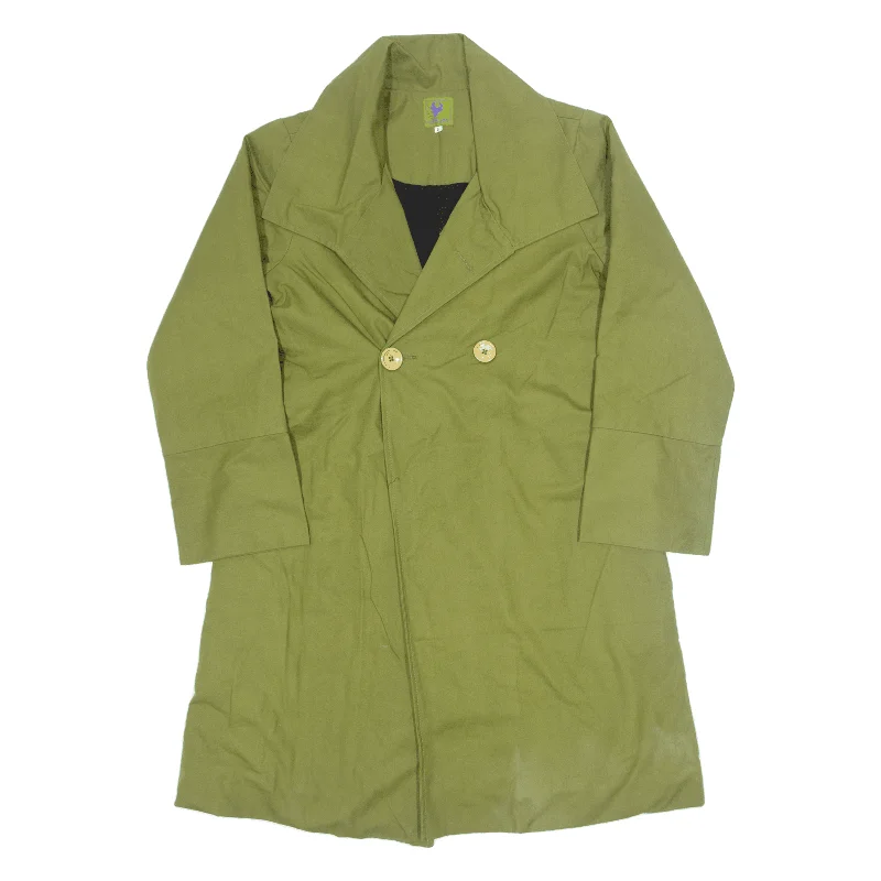 COSMIC COW Fleece Lined Womens Trench Coat Green 90s L Stylish Hooded Trench Coat