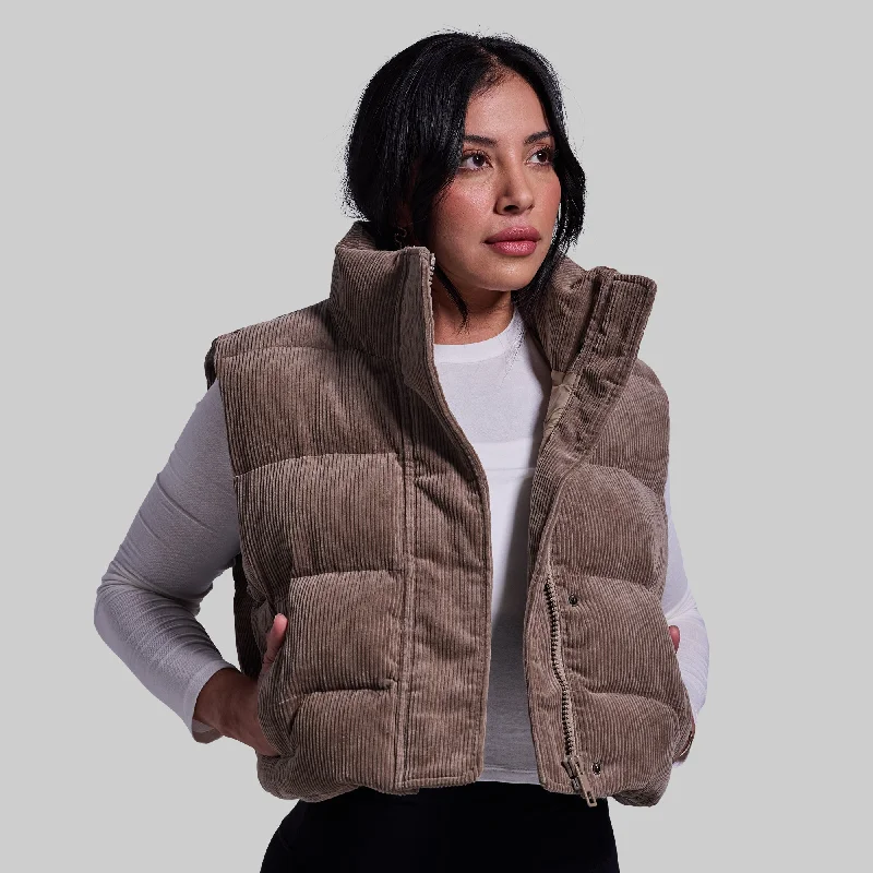 Fireside Cropped Corduroy Puffer Vest (Elephant)