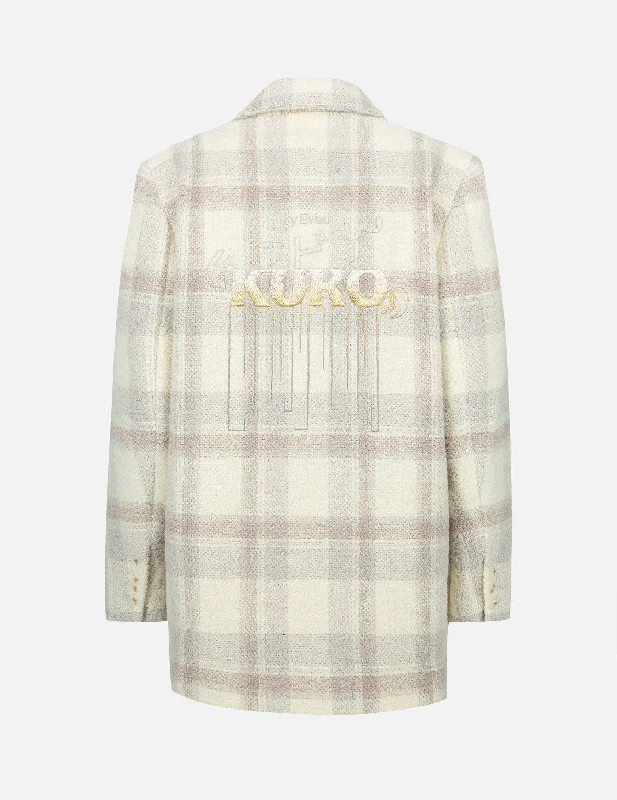 Gradient Logo Embroidery Plaid Blazer Women's Solid Blazer