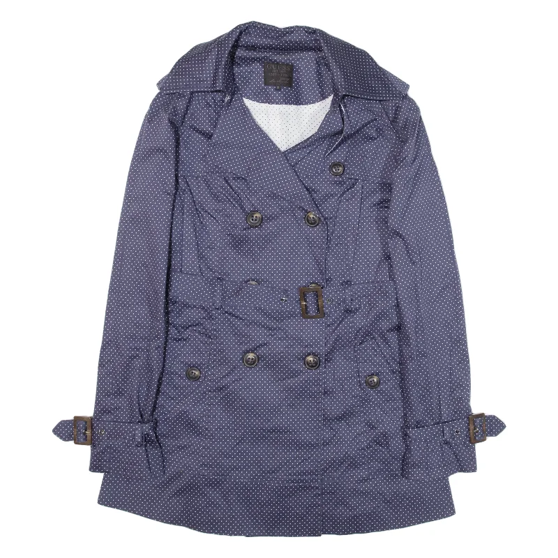 GUESS Womens Trench Coat Blue Polka Dot UK 6 Chic Hooded Wool Trench