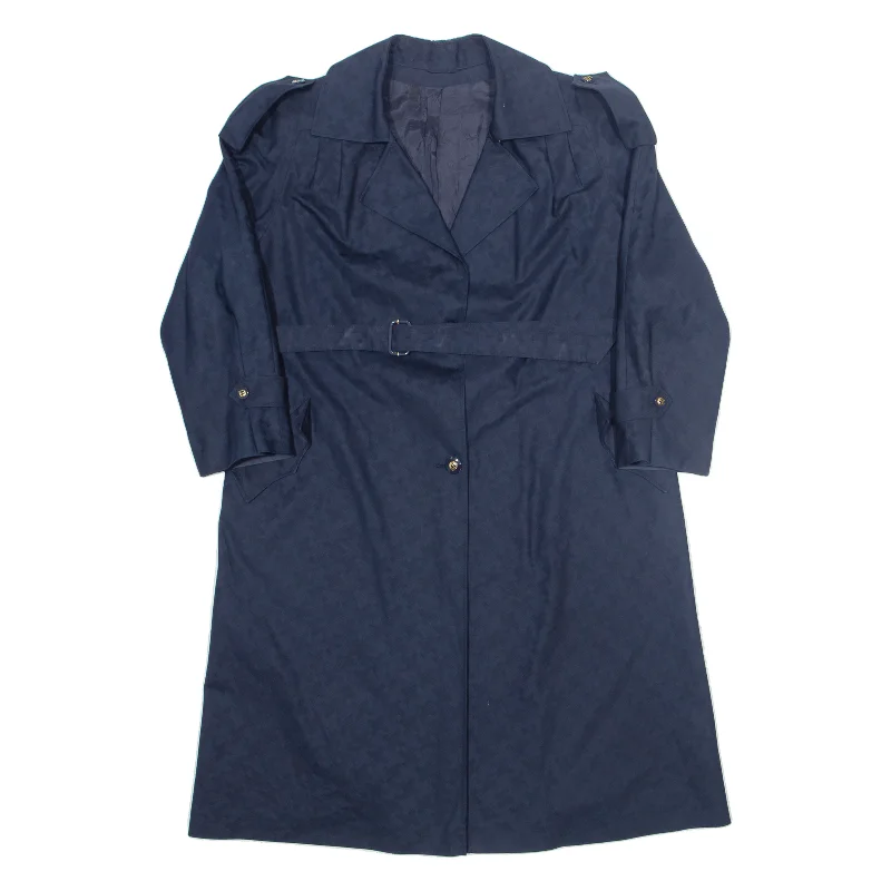 HENSEL & MORTENSEN Womens Trench Coat Blue 90s M Fashionable Wool Trench Coat