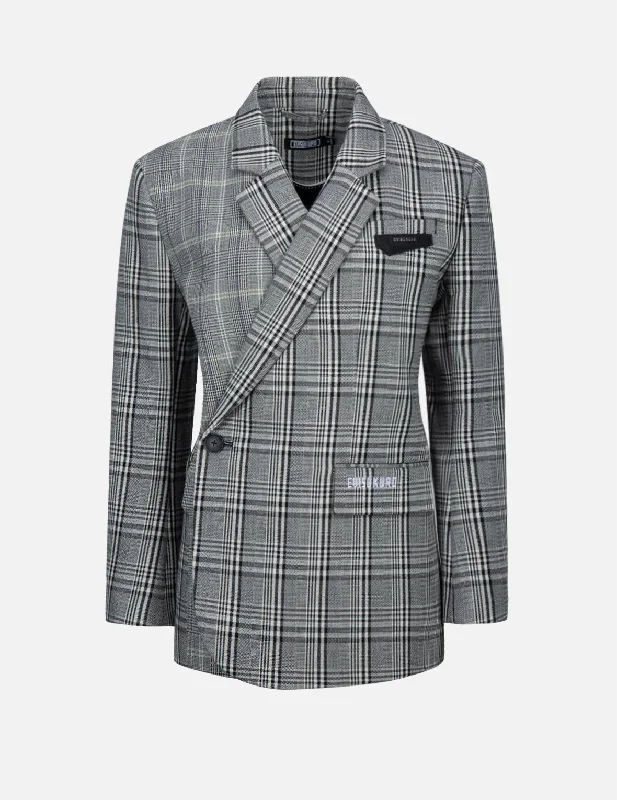 Mixed Plaid Wrapped Blazer Women's Long Blazer
