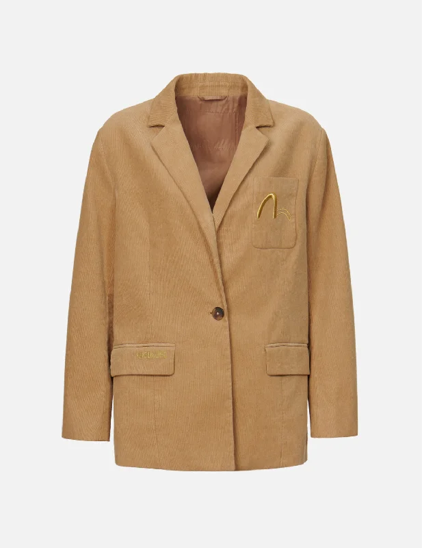 Seagull Embroidered Corduroy Oversize Blazer Women's Warm Suit