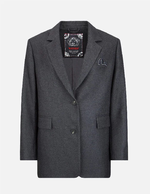 Seagull Embroidery Wool-mix Blazer Women's Plaid Suit