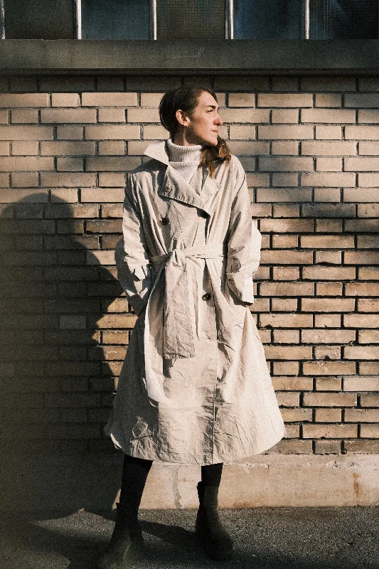 trench coat - kalvi - sand Stylish Faux Leather Trench