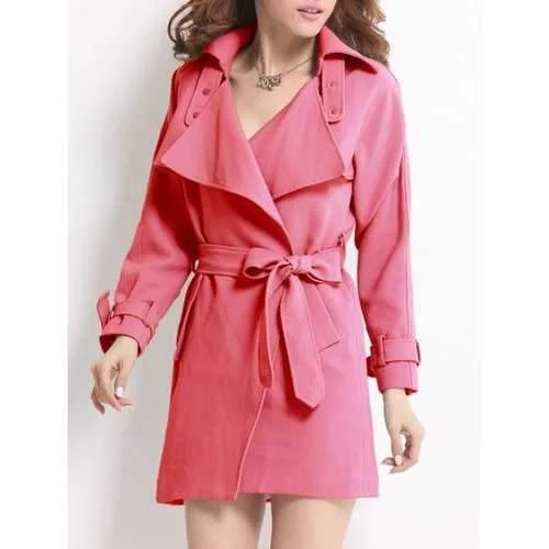 Wrap Fitting Trench Coat - Rose Red M Chic Trench Coat for Spring