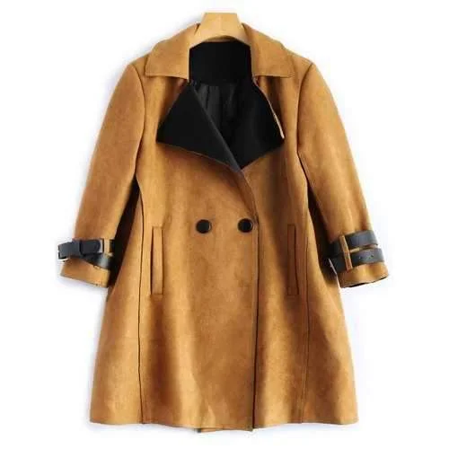 Sueded Lapel Trench Coat - Earthy M Stylish Short Sleeve Trench