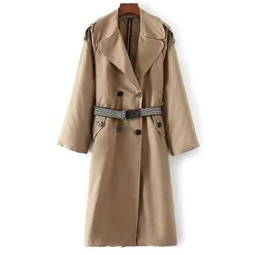 Buttoned Pockets Belted Trench Coat - Khaki L Fashionable Tartan Trench Coat