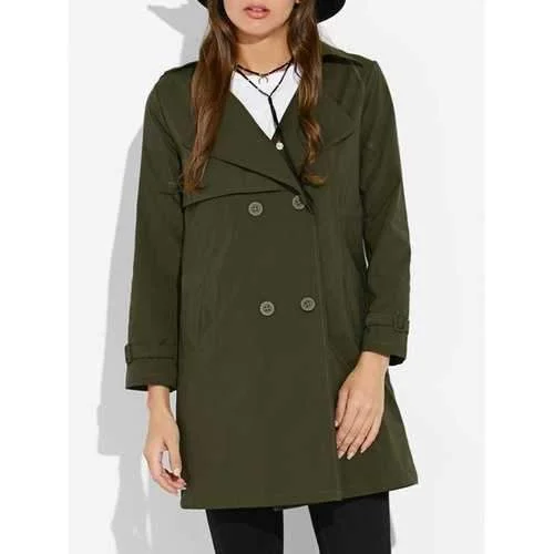 Buttoned Drawstring Waist Trench Coat - Army Green M Classic Single-Breasted Trench