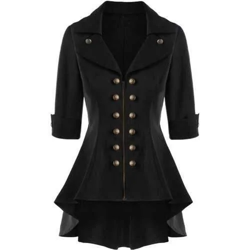 Double Breasted Short Flare Trench Coat - Black M Trendy Long Wool Trench