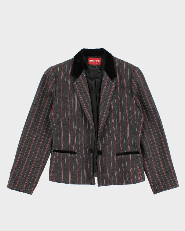 Vintage 80s Sasson Grey Stripe Blazer - S Women's Navy Jacket