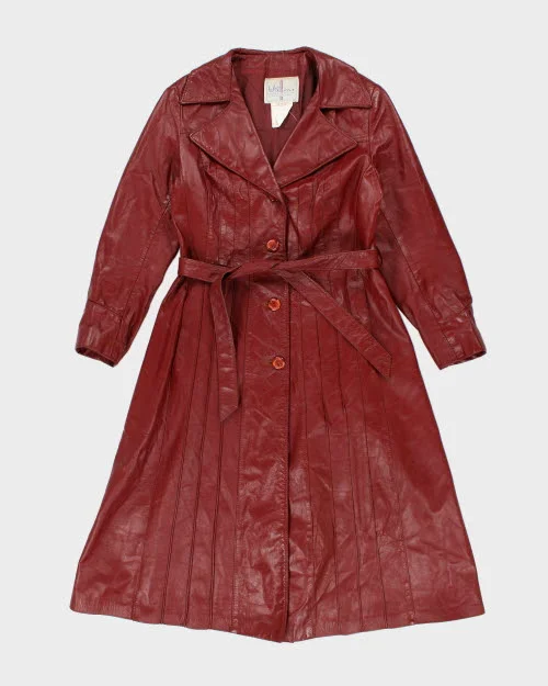 Vintage 90's Double Breasted Red Leather Trench Coat - M Chic Military Style Trench