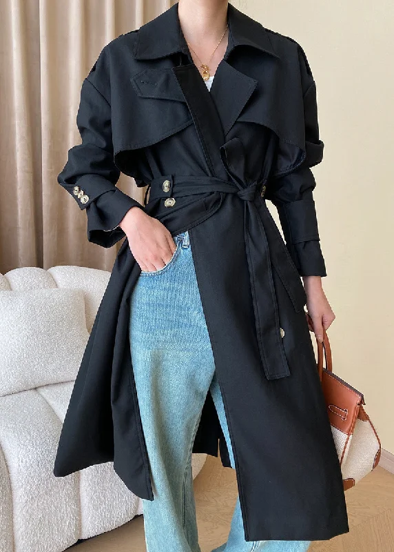 Black Button Cotton Long Trench Coat Peter Pan Collar Fall Fashionable Long Wool Trench Black Button Cotton Long Trench Coat Peter Pan Collar Fall Fashionable Long Wool Trench