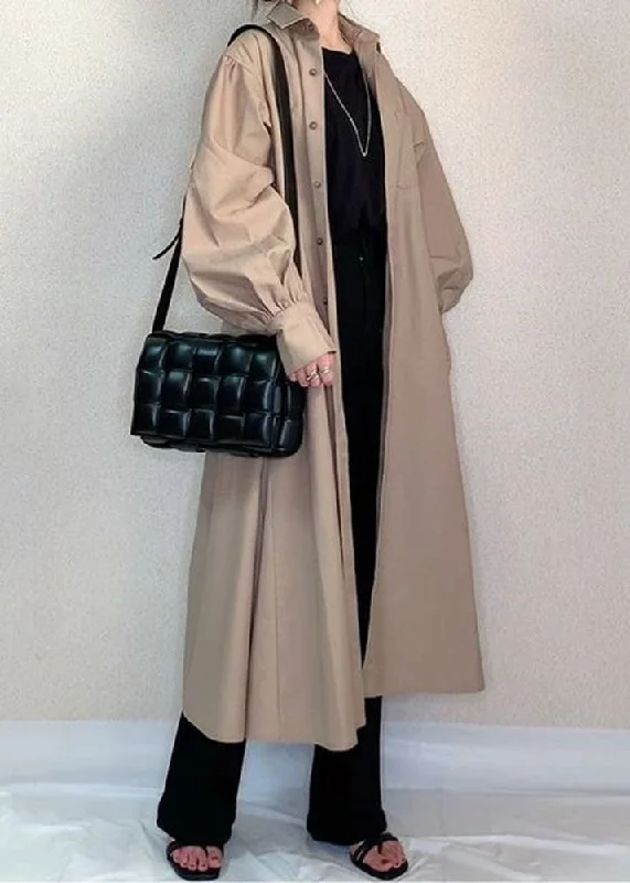 Chic Apricot Peter Pan Collar Wrinkled Patchwork Cotton Long Shirt Trench Spring Sleek Black Double-Breasted Trench Chic Apricot Peter Pan Collar Wrinkled Patchwork Cotton Long Shirt Trench Spring Sleek Black Double-Breasted Trench