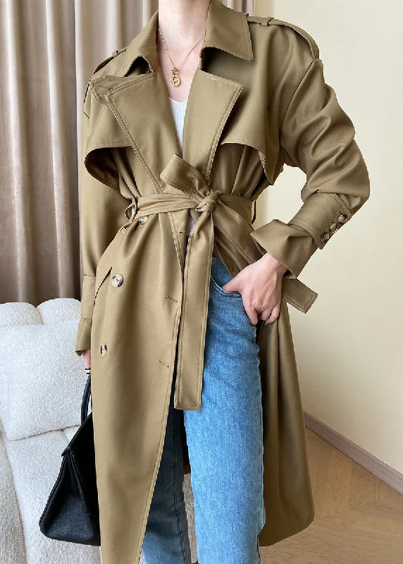 Loose Khaki Pockets Tie Waist Cotton Trench Coat Long Sleeve Comfortable Trench Coat for Women Loose Khaki Pockets Tie Waist Cotton Trench Coat Long Sleeve Comfortable Trench Coat for Women