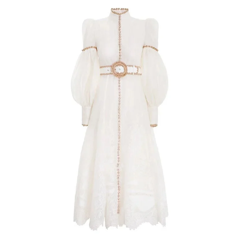 2023 Vintage Style Long Lantern Sleeve Women Silk Linen White Maxi Long Dress Tunics Chic fashionable 2023 Vintage Style Long Lantern Sleeve Women Silk Linen White Maxi Long Dress Tunics Chic fashionable