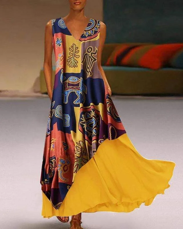 A LINE DRESS MAXI LONG DRESS SLEEVELESS PRINT SUMMER CASUAL MUMU Tunics Cozy comfortable A LINE DRESS MAXI LONG DRESS SLEEVELESS PRINT SUMMER CASUAL MUMU Tunics Cozy comfortable