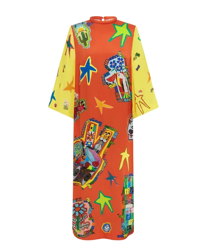 ALEMAIS | PLAYERS PRINTED SILK LONG DRESS Tunics Seasonal trendy