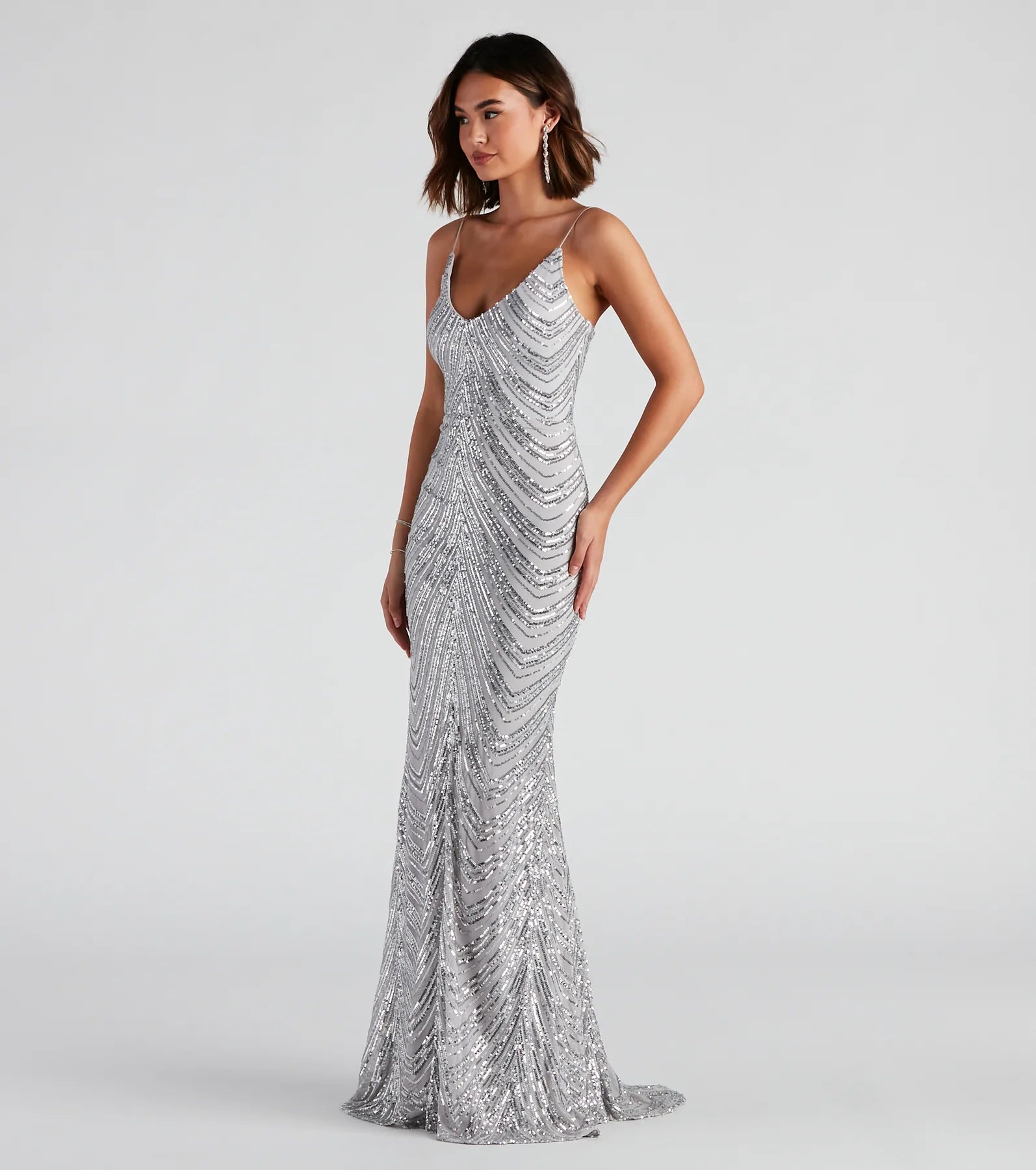 Amy Formal Sequin V-Neck Long Dress Tunics Stylish elegant