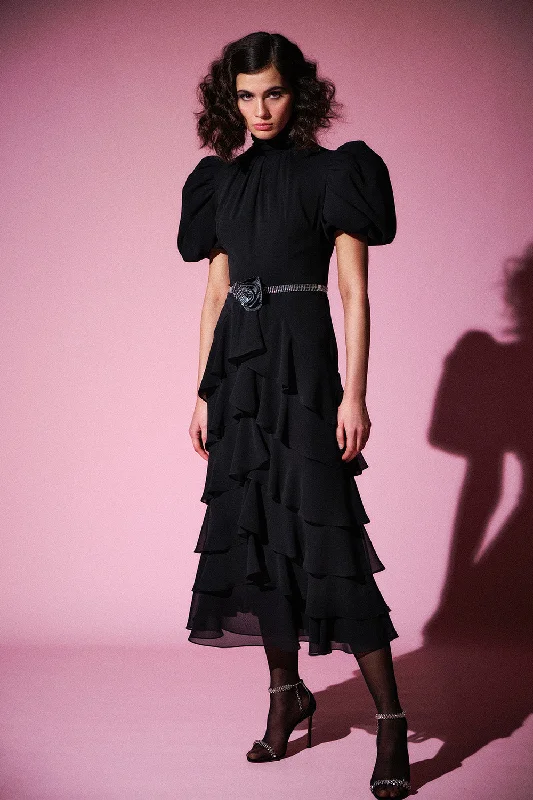 Angela Turtleneck Dress | Midnight Black Boatneck Modish Everyday