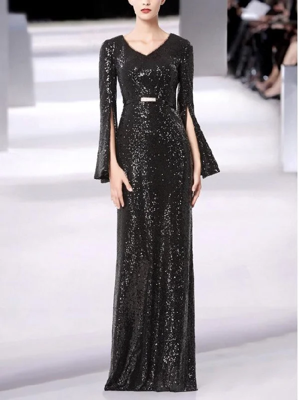 Banquet Noble and Elegant Slim Large Size Sequins Black and Other 3 Solid Colors Long Dress Tunics Brand named Banquet Noble and Elegant Slim Large Size Sequins Black and Other 3 Solid Colors Long Dress Tunics Brand named