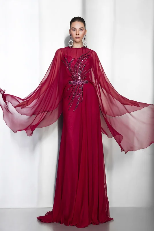 Cape sleeves silk chiffon dress Tunics Vintage classic