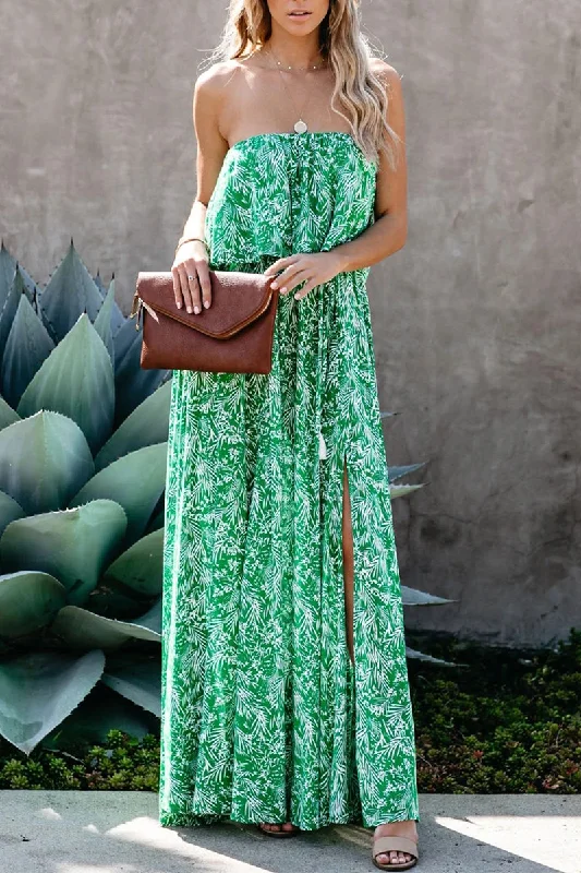 Casual Print Slit Strapless Waist Skirt Dresses Turtleneck Neckline Stylish