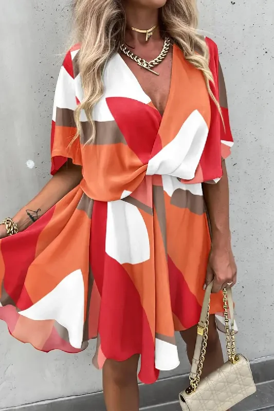 Casual Print Patchwork V Neck Waist Skirt Dresses(4 colors) Boatneck Modish Everyday Casual Print Patchwork V Neck Waist Skirt Dresses(4 colors) Boatneck Modish Everyday