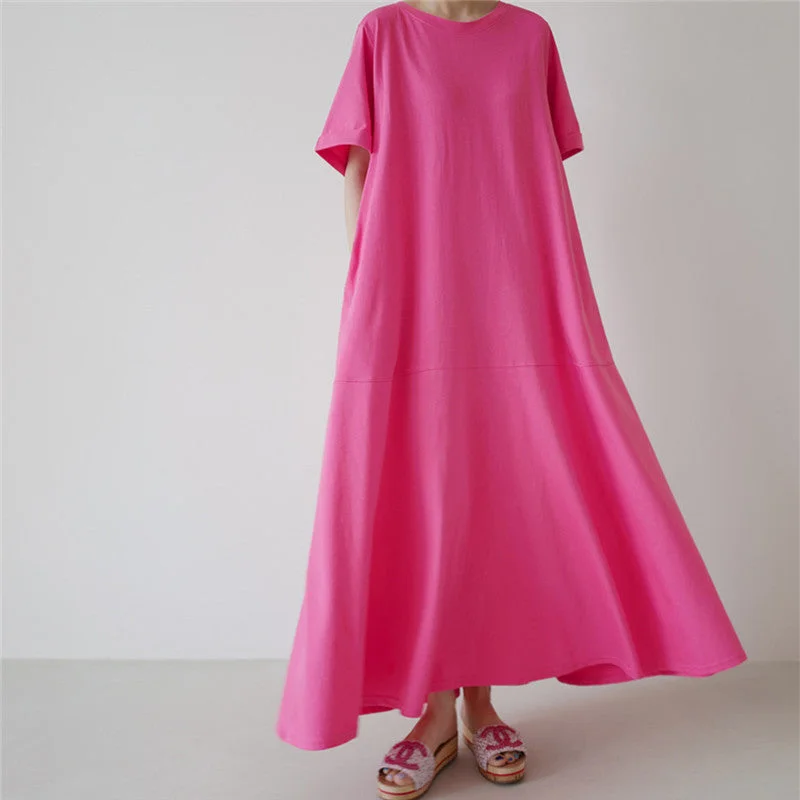 Casual Simple Design Plus Sizes Short Sleeves Long Dresses Off-the-shoulder Chic Trendy Casual Simple Design Plus Sizes Short Sleeves Long Dresses Off-the-shoulder Chic Trendy