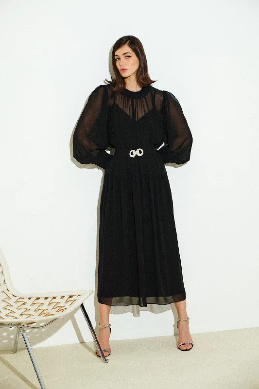 Chara Dress | Midnight Black Crew Neckline Casual