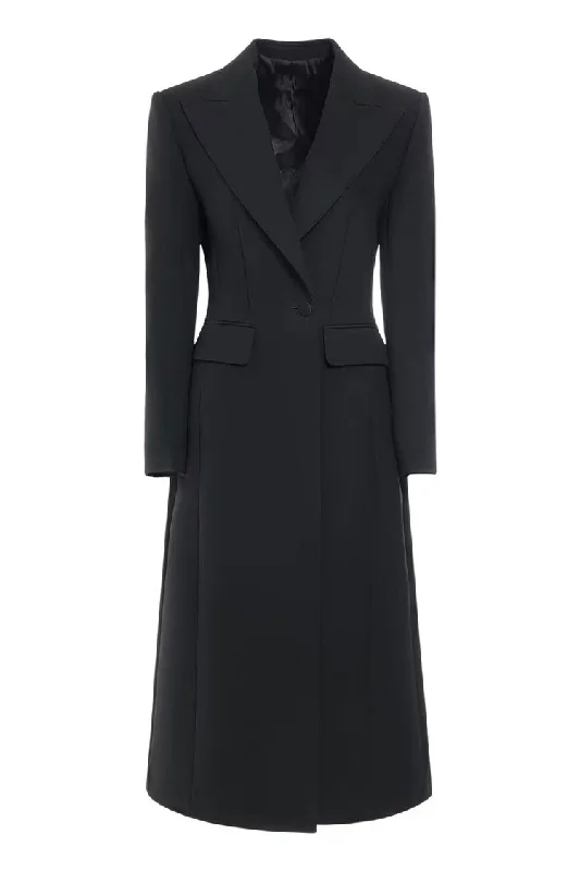 Classic Lapel Strong Shoulder Long Sleeve One Button Tailored Blazer Maxi Dress Women's Travel Jacket