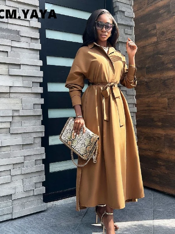 Zjkrl - Fashion Long Sleeve Turn-down Neck Trench Style Maxi Long Dress for Women 2022 Autumn Winter Streetwear Dresses Vestidos Warm Long Sleeve Trench