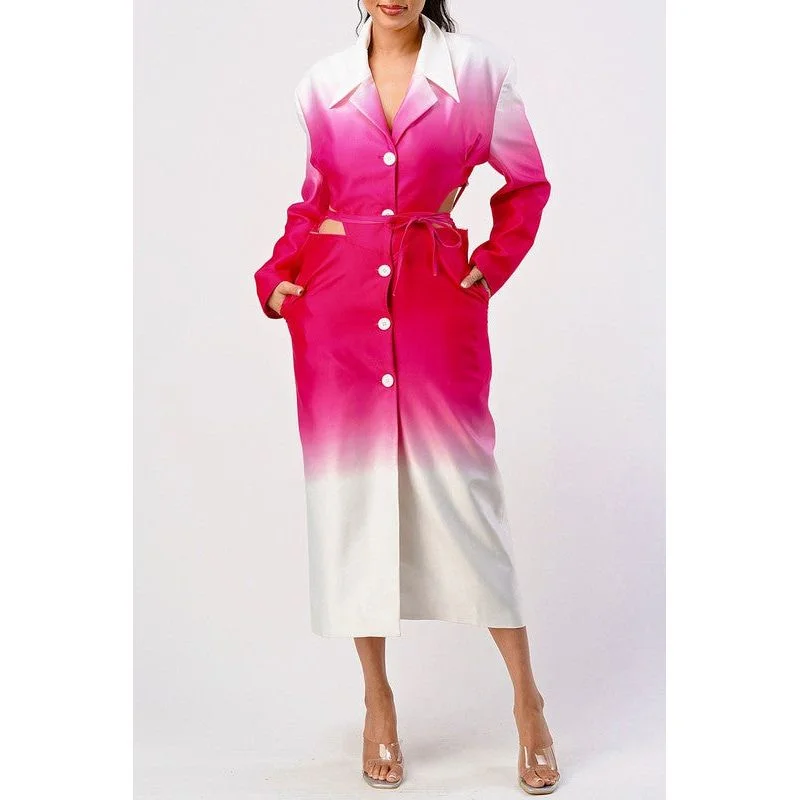 Color gradient spring trench coat Trendy Hooded Belted Trench