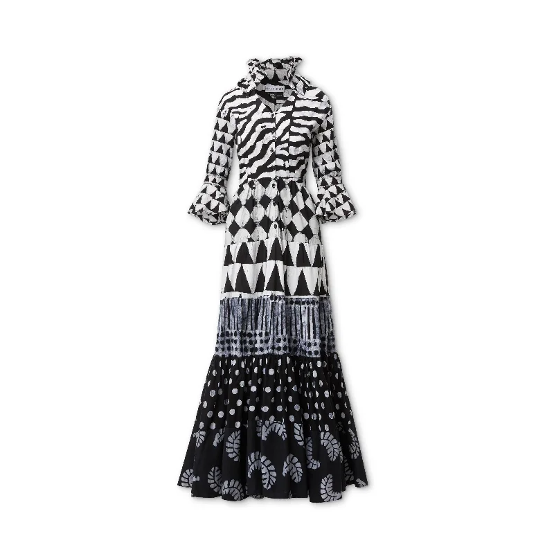 Hand-Batik Cotton Ruffle Tiered Long Dress [Pre-Order] Tunics Versatile stylish