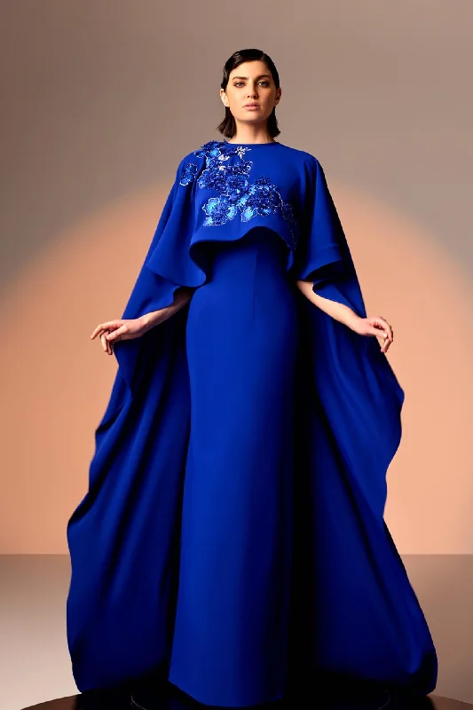 Crepe dress with floral lace cape Tunics Practical easy-care