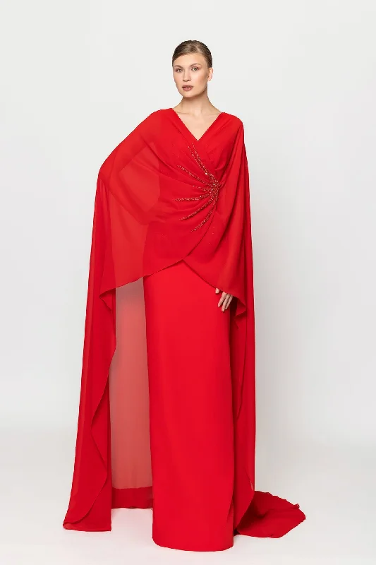Crepe dress with overlapped embellished cape Tunics Short Trendy