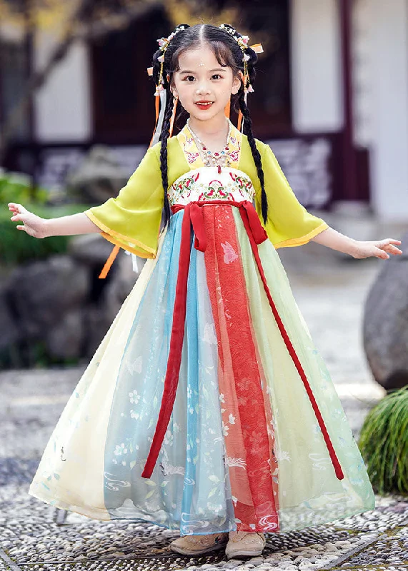 DIY Green Embroideried Patchwork Tie Waist Tulle Kids Long Dresses Short Sleeve Tunics Winter warm DIY Green Embroideried Patchwork Tie Waist Tulle Kids Long Dresses Short Sleeve Tunics Winter warm