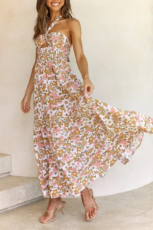 Fashion Print Patchwork Halter Waist Skirt Dresses Tunics Running lightweight