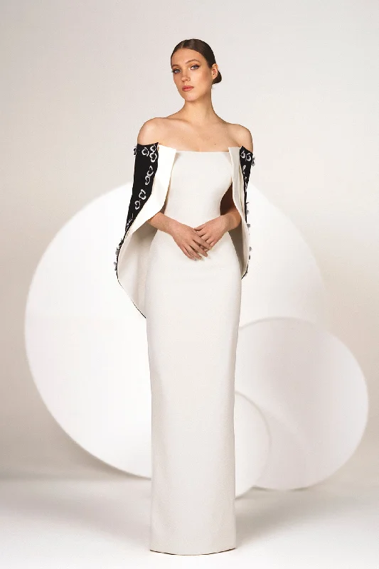 Floral embroidered column dress with cape Tunics Winter warm