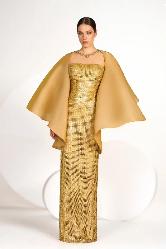 Fully beaded column dress with cape Tunics Sophisticated sleek