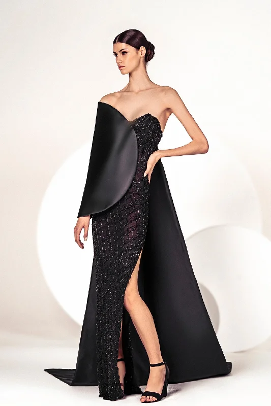 Fully beaded gown with asymmetric cape Tunics Party sparkling