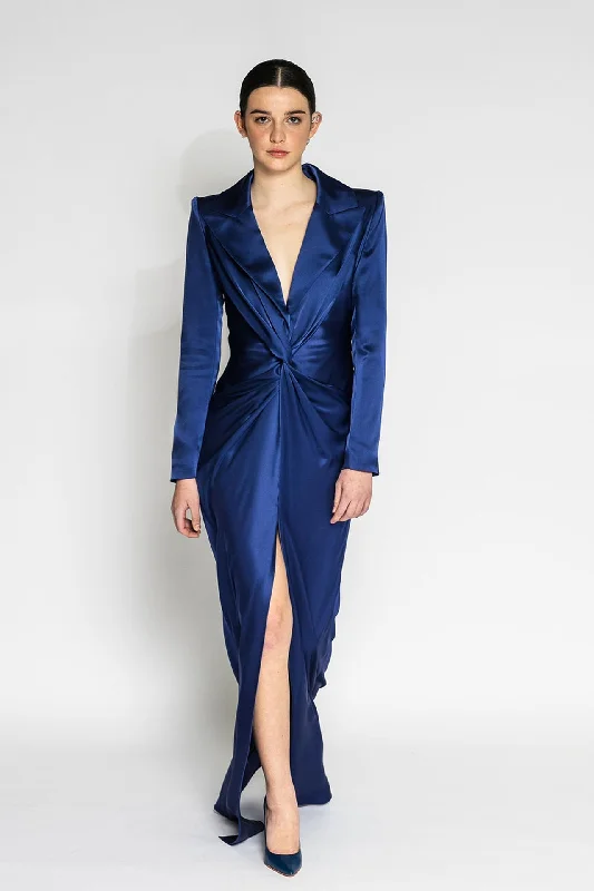 Gathered waistline satin dress Off-the-shoulder Chic Trendy