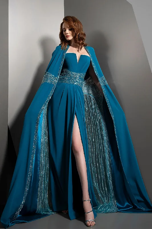 High slit gown with beaded cape Tunics Trousers formal